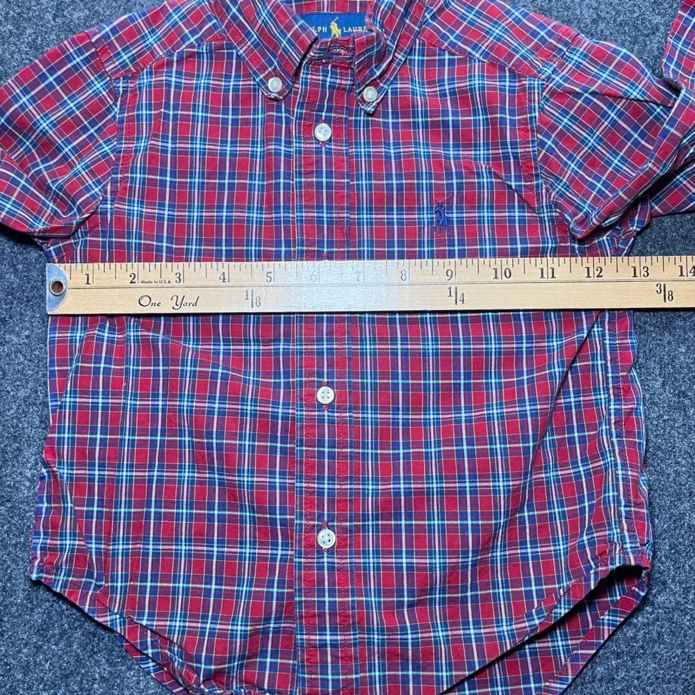 Ralph Lauren Button Down Shirt Toddler 2T Red Plaid‎ Long Sleeve Polo